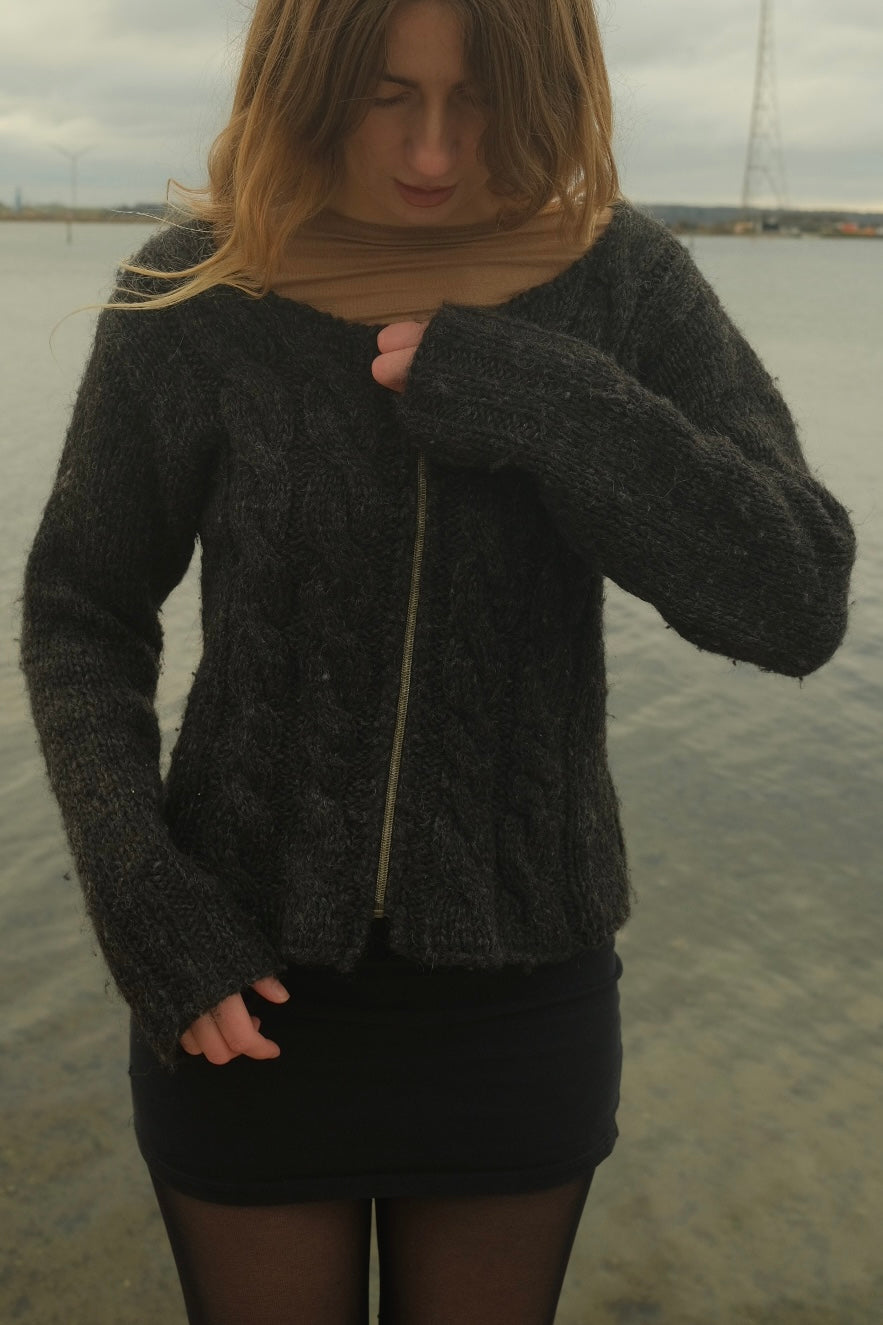 Grey cable knit with zipper