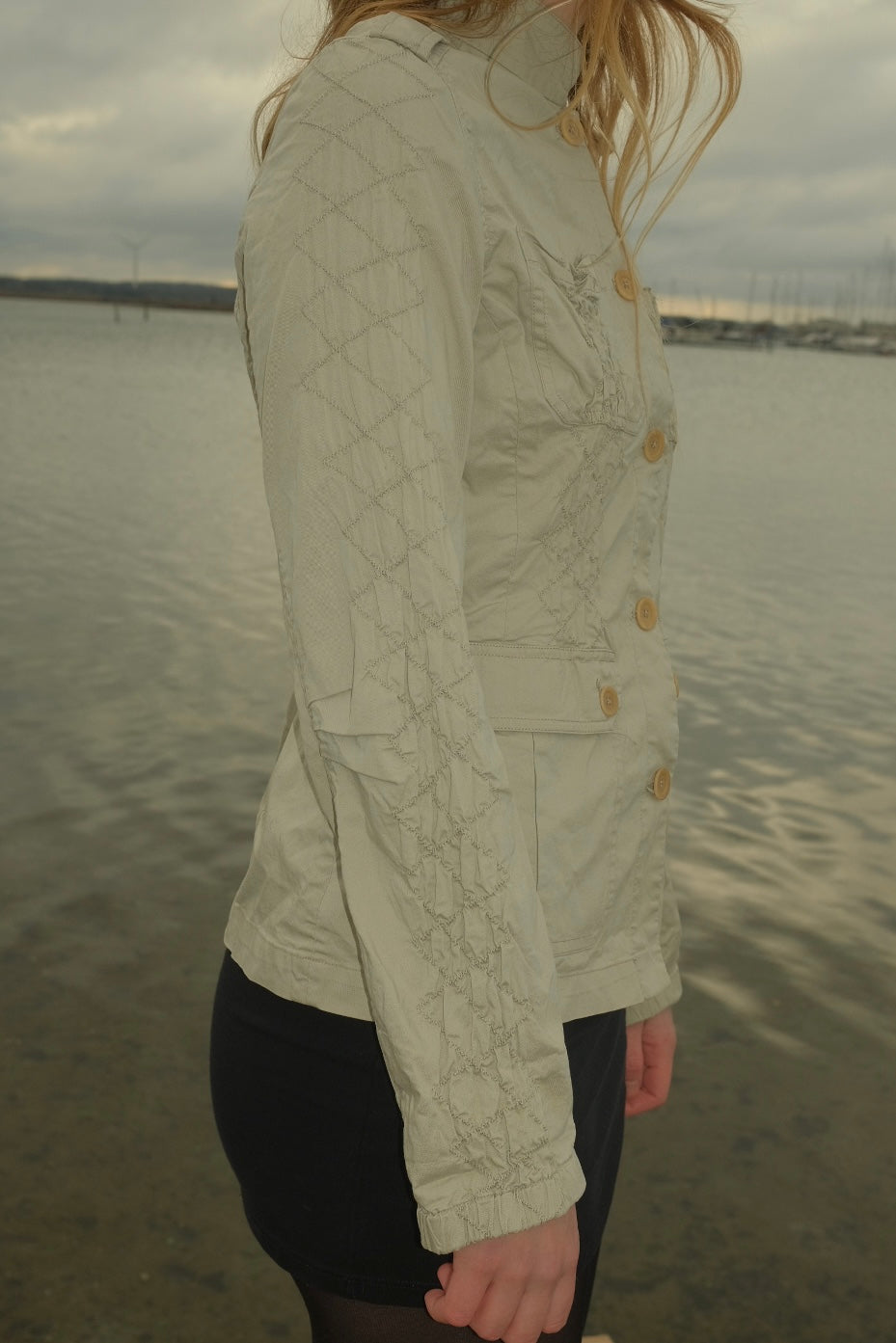 Cream blazer with ruched details