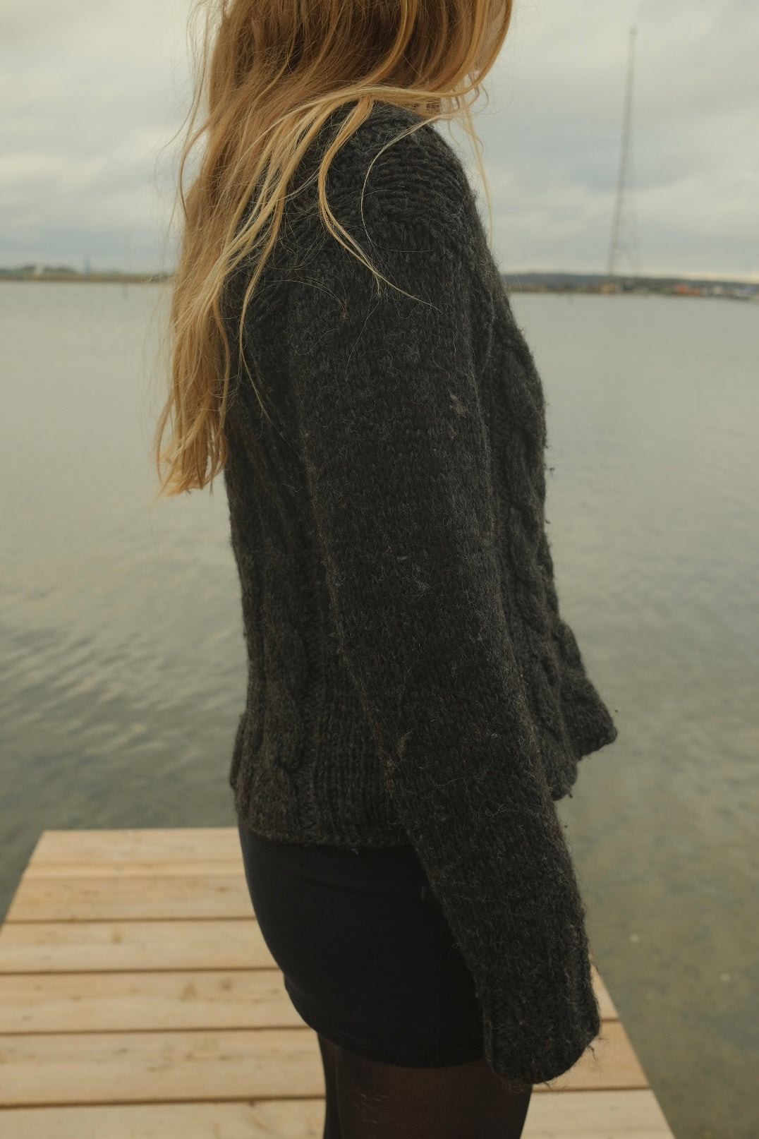 Grey cable knit with zipper