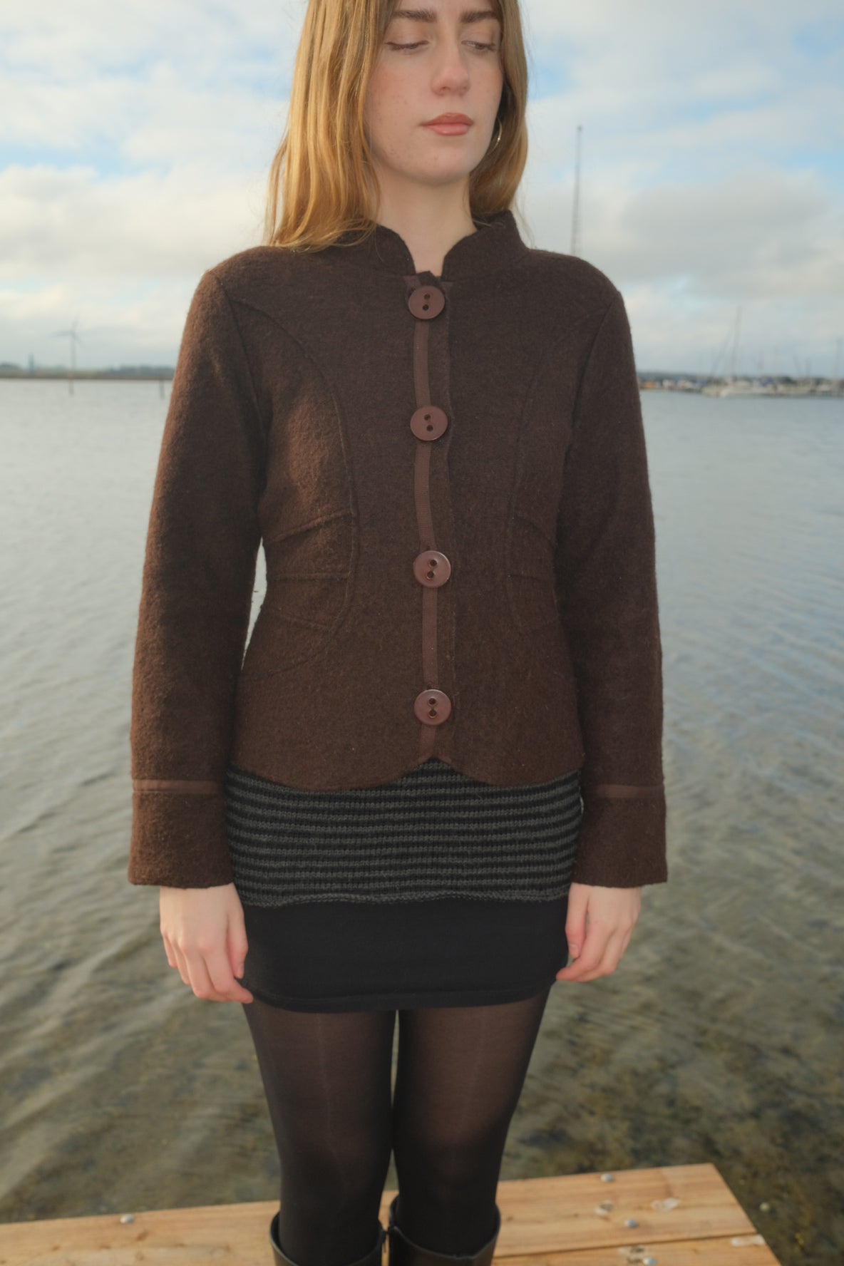 Brown wool blazer with large buttons
