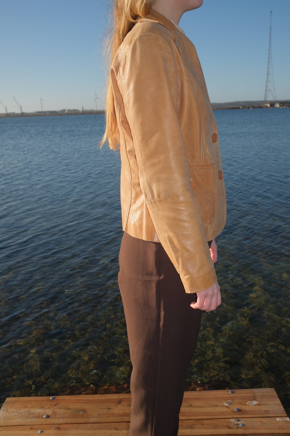 Cognac brown leather blazer