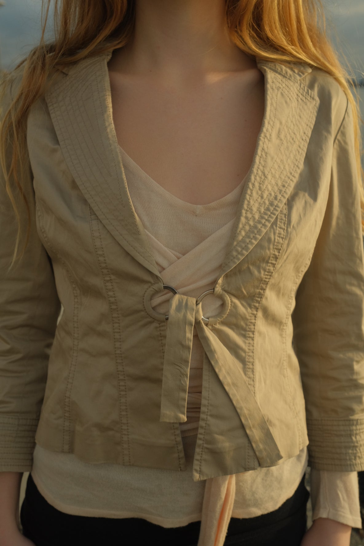 Cream blazer with tie closure