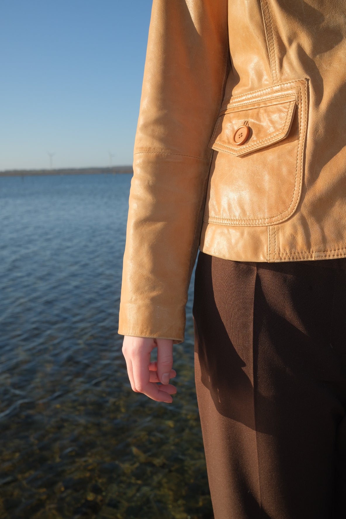 Cognac brown leather blazer
