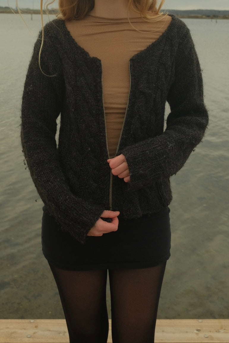 Grey cable knit with zipper