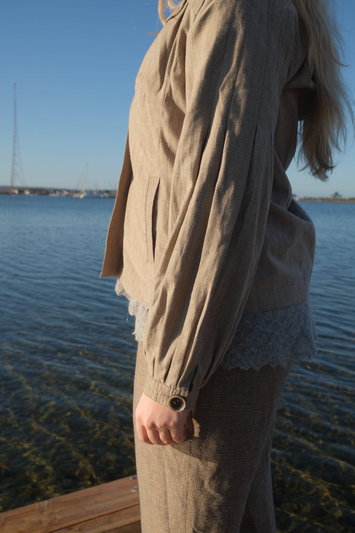 Grey blazer with pleat details
