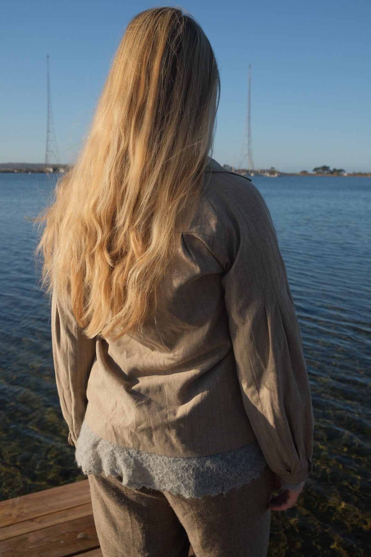 Grey blazer with pleat details