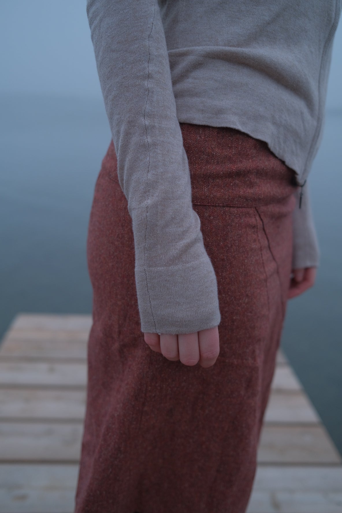 Cream-colored wool and silk knit sweater