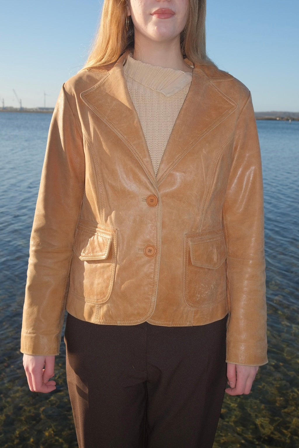 Cognac brown leather blazer