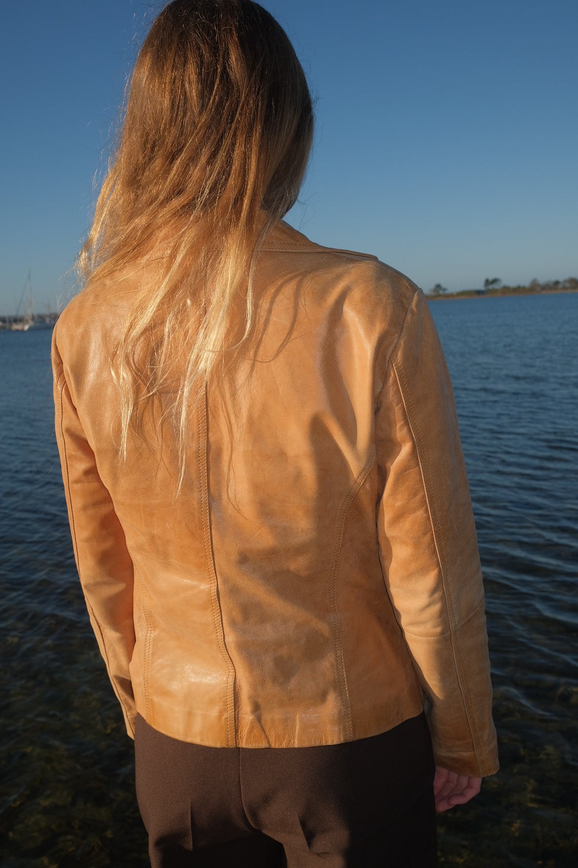 Cognac brown leather blazer