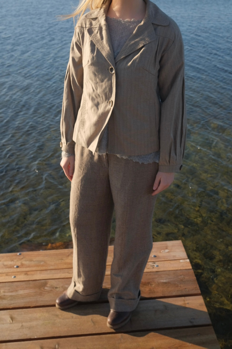 Grey blazer with pleat details