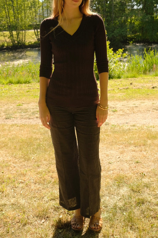 Brun bluse i rib